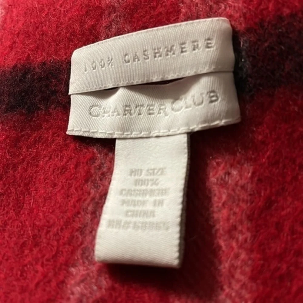 Charter Club 100% Cashmere Unisex Red Plaid Scarf